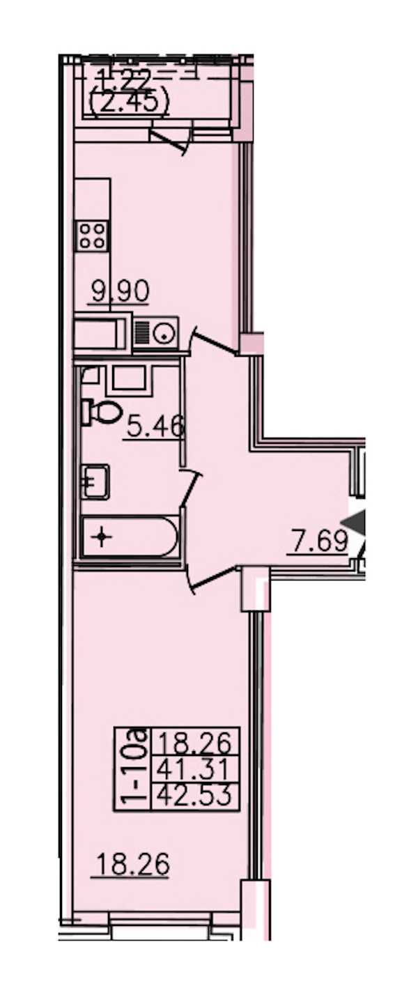 Однокомнатная квартира в : площадь 42.53 м2 , этаж: 16 – купить в Санкт-Петербурге